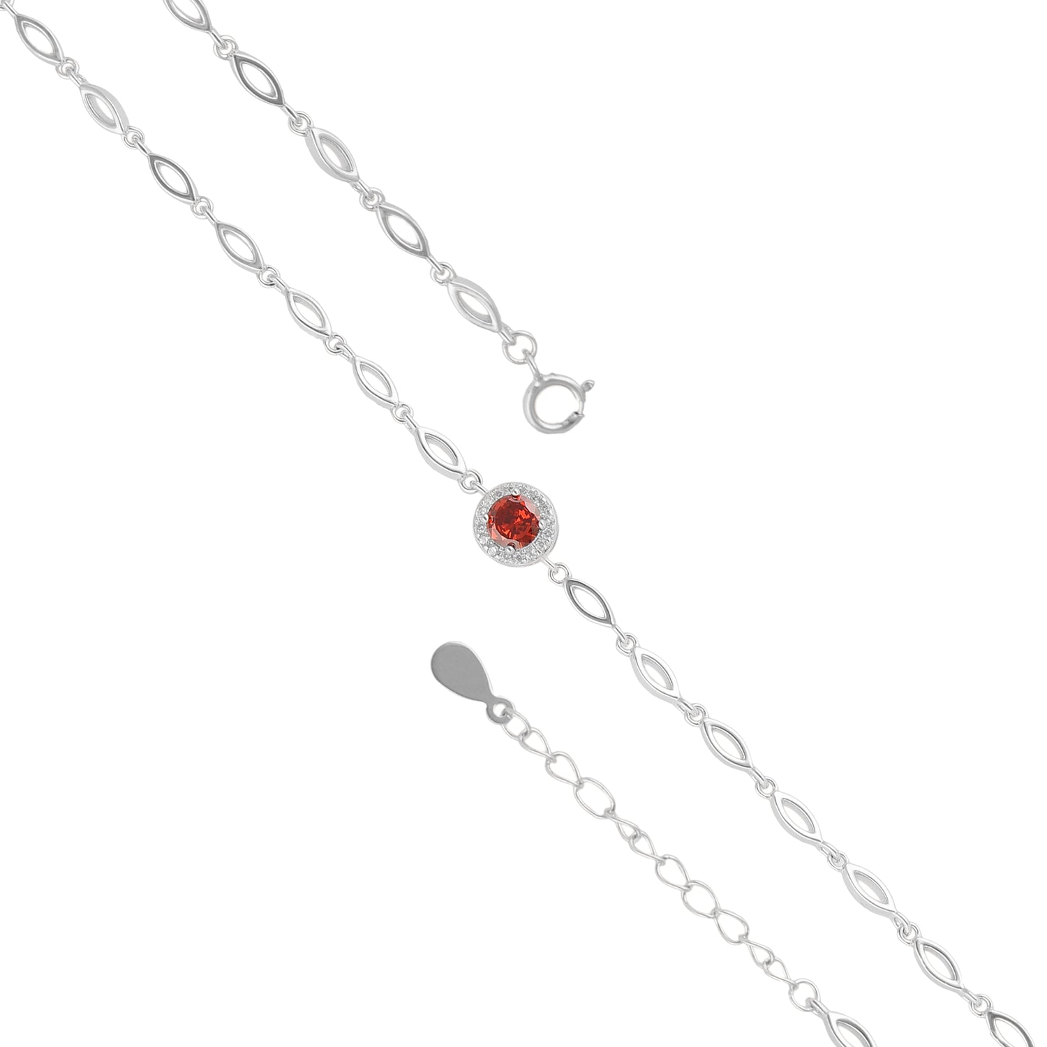 925 Sterling Silver January Month Red Circle Garnet Birthstone Bracelet For Women