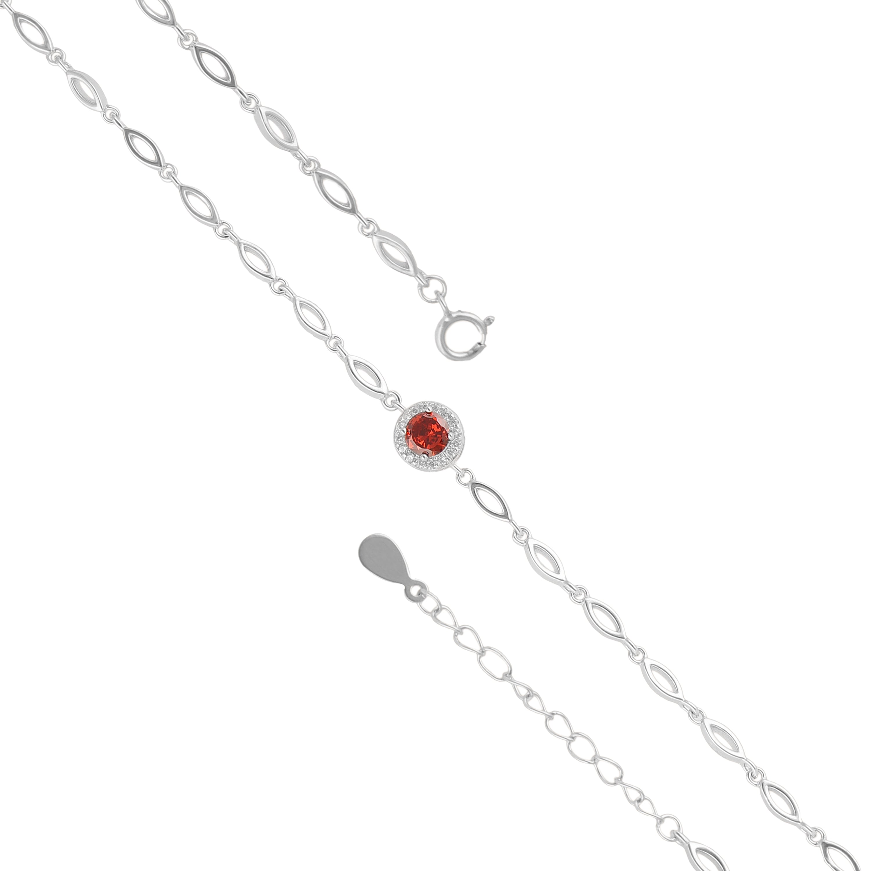 925 Sterling Silver January Month Red Circle Garnet Birthstone Bracelet For Women