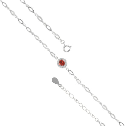 925 Sterling Silver January Month Red Circle Garnet Birthstone Bracelet For Women