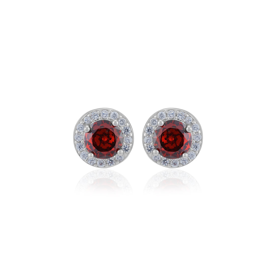 925 Sterling Silver January Month Red Circle Garnet Birthstone Stud For Women