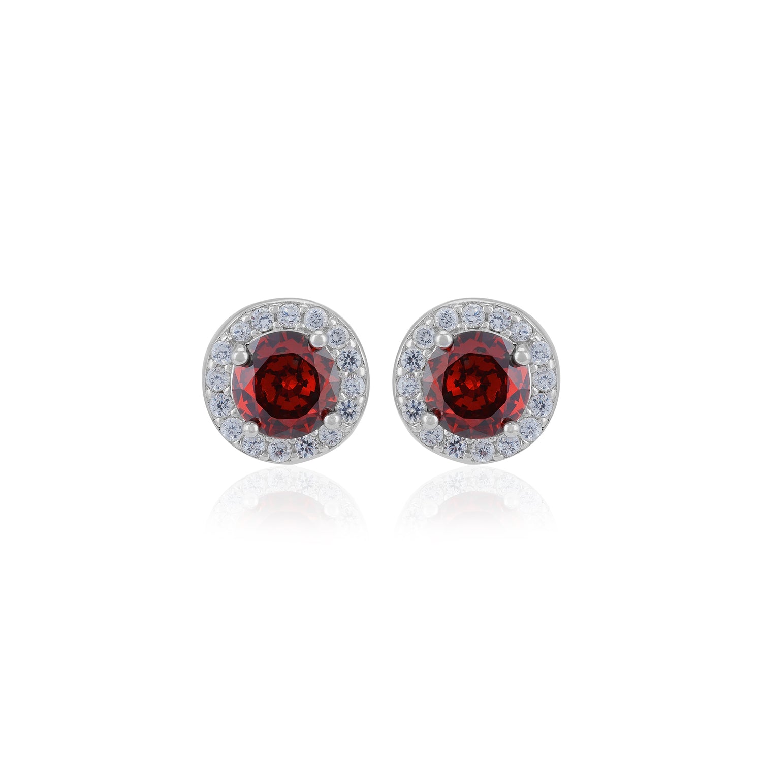925 Sterling Silver January Month Red Circle Garnet Birthstone Stud For Women