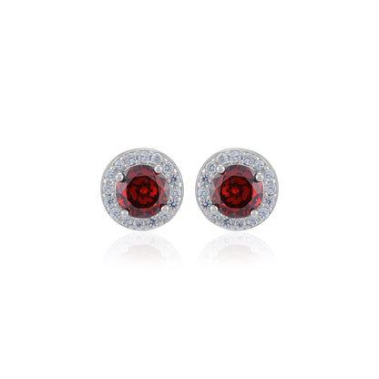 925 Sterling Silver January Month Red Circle Garnet Birthstone Stud For Women