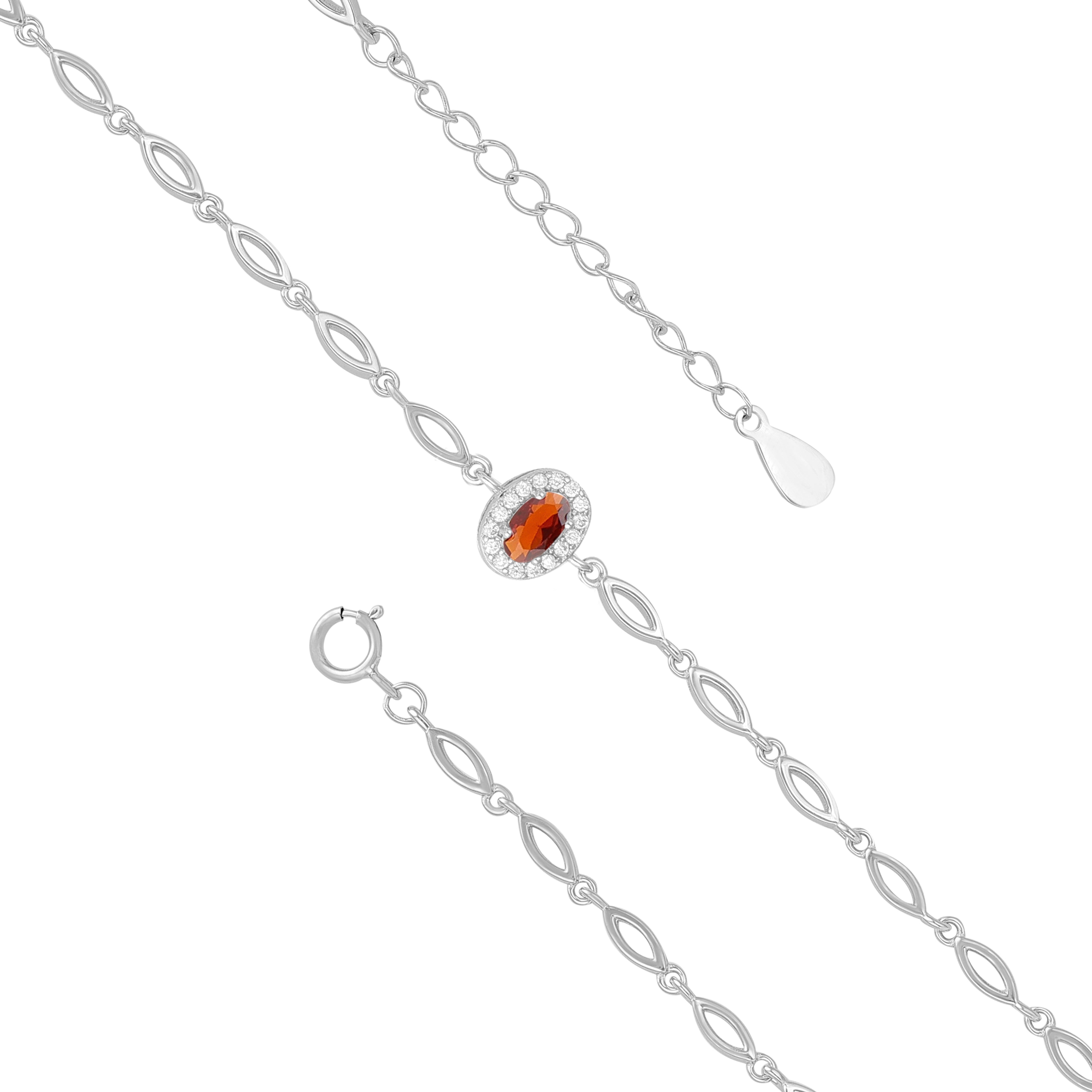 925 Sterling Silver January Month Red Oval Garnet Birthstone Bracelet For Women
