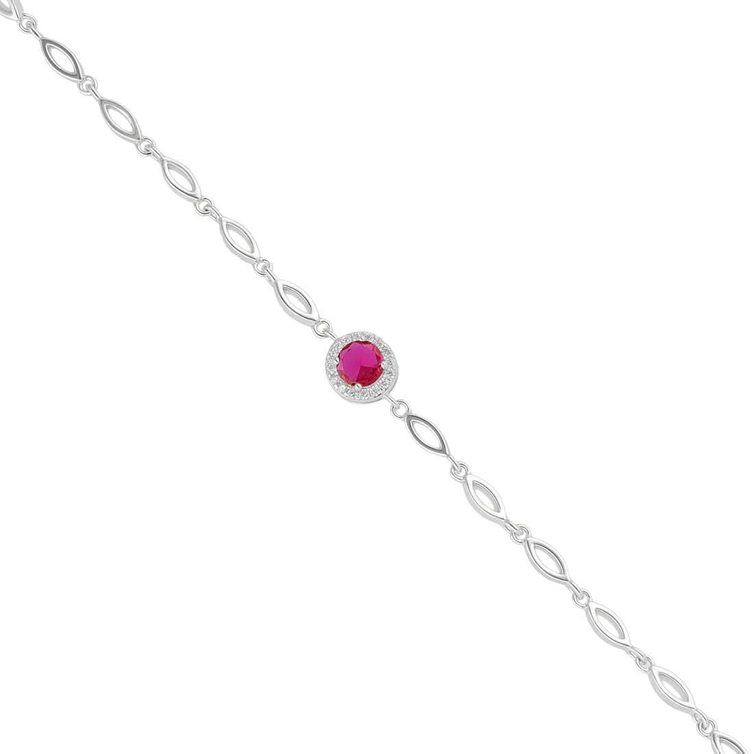 925 Sterling Silver July Month Circle Ruby Birthstone Bracelet For Women