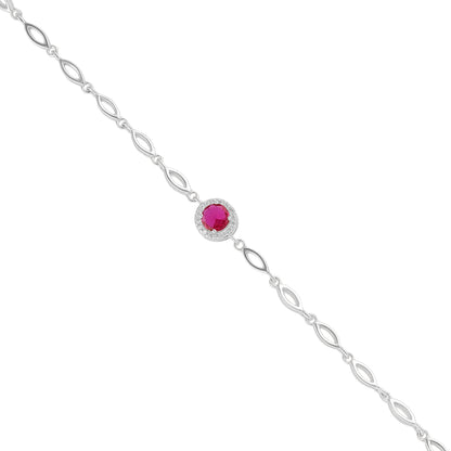 925 Sterling Silver July Month Circle Ruby Birthstone Bracelet For Women