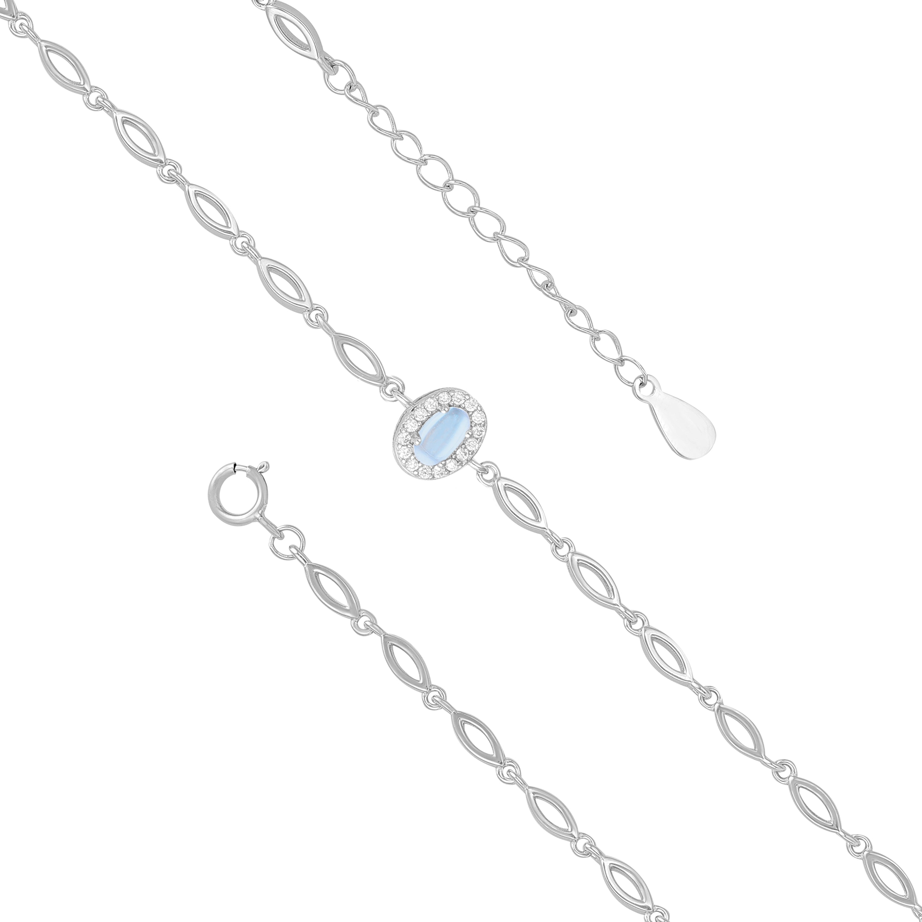 925 Sterling Silver June Month Oval Moonstone Birthstone Bracelet For Women