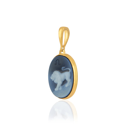 925 Sterling Silver Leo Zodiac Agate Gold Plated Pendant for Men and Women