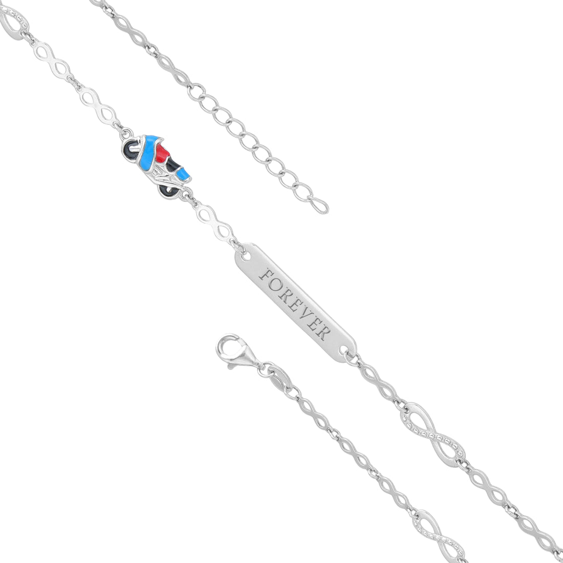 925 Sterling Silver Little Rider Charm Rhodium Plated Engravable Bracelet