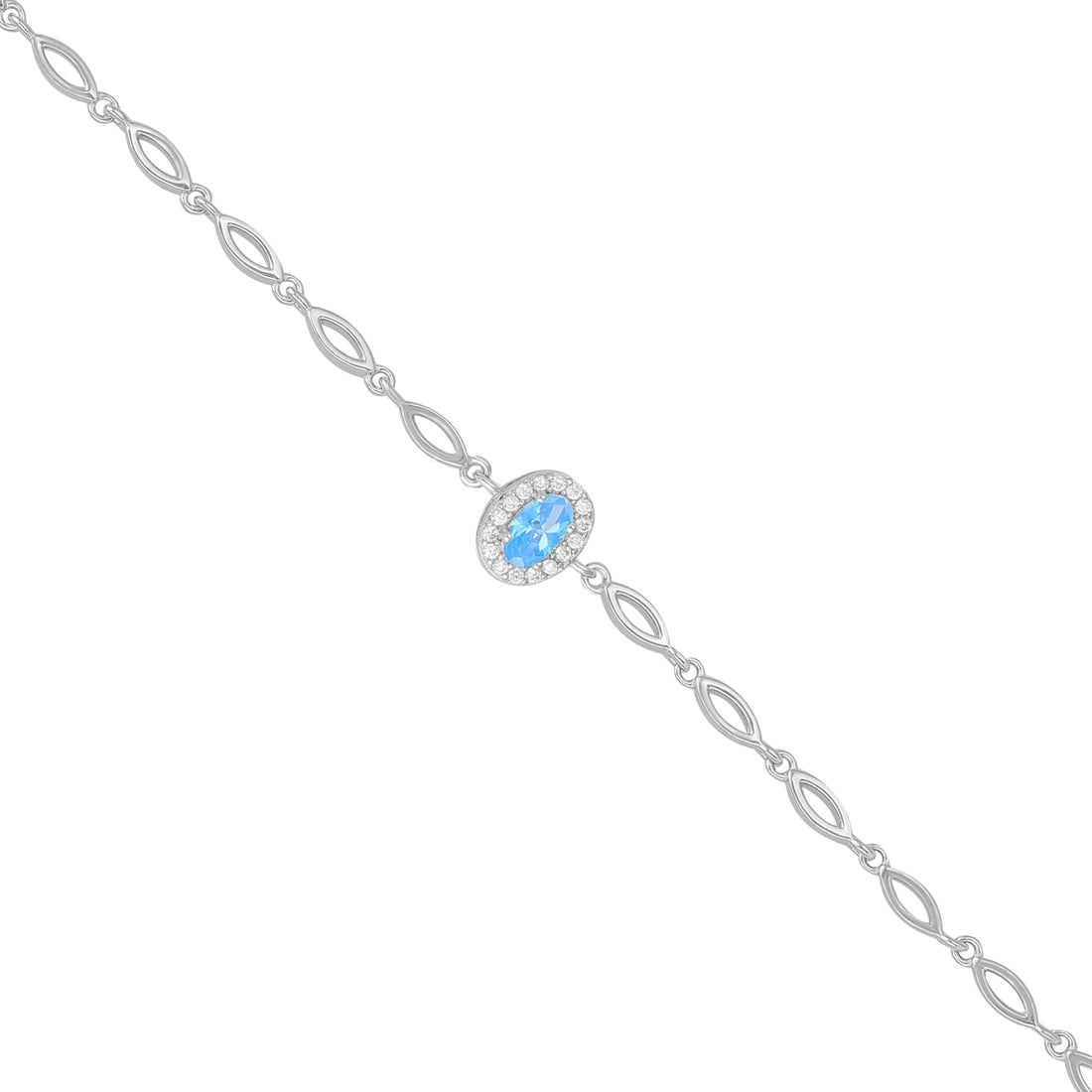 925 Sterling Silver March Month Oval Aquamarine Birthstone Bracelet For Women