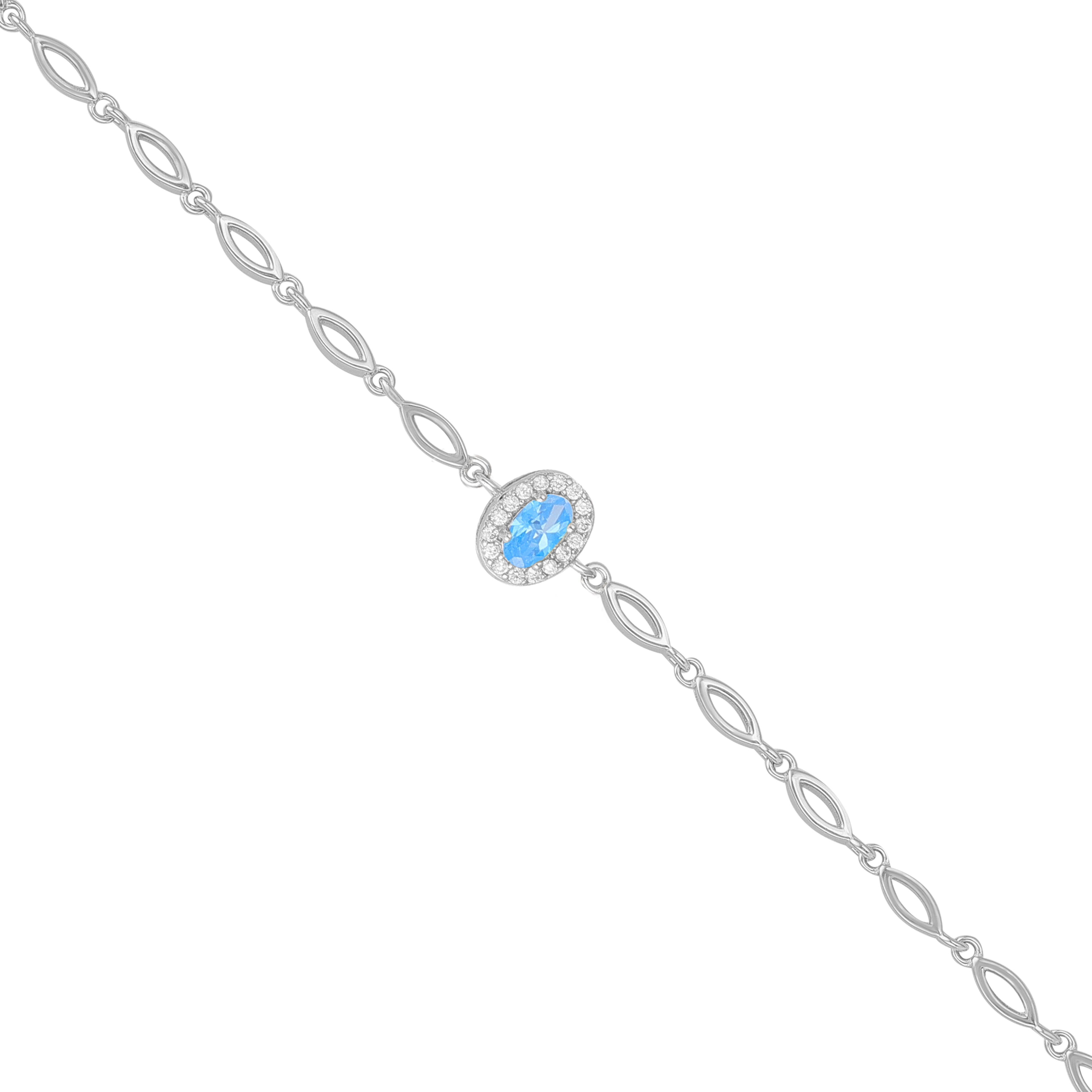 925 Sterling Silver March Month Oval Aquamarine Birthstone Bracelet For Women