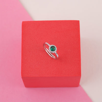 925 Sterling Silver May Month Circle Emerald Pendant Chain, Earrings, and Ring For Women