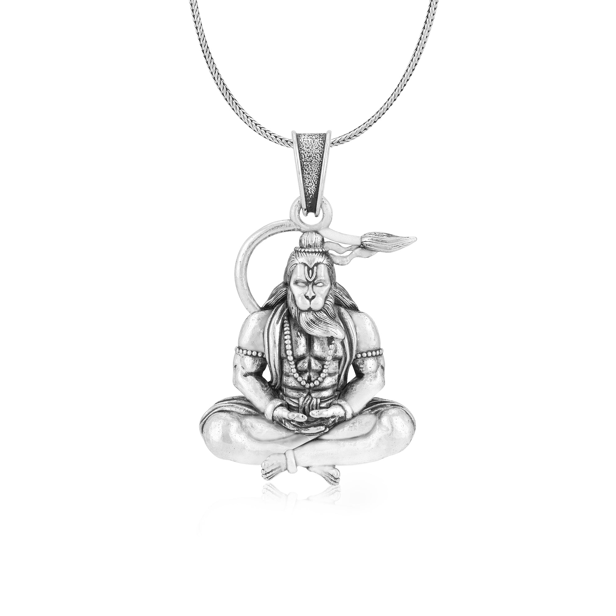 925 Sterling Silver Meditation Lord Hanuman Oxidised Pendants for Men &amp; Women