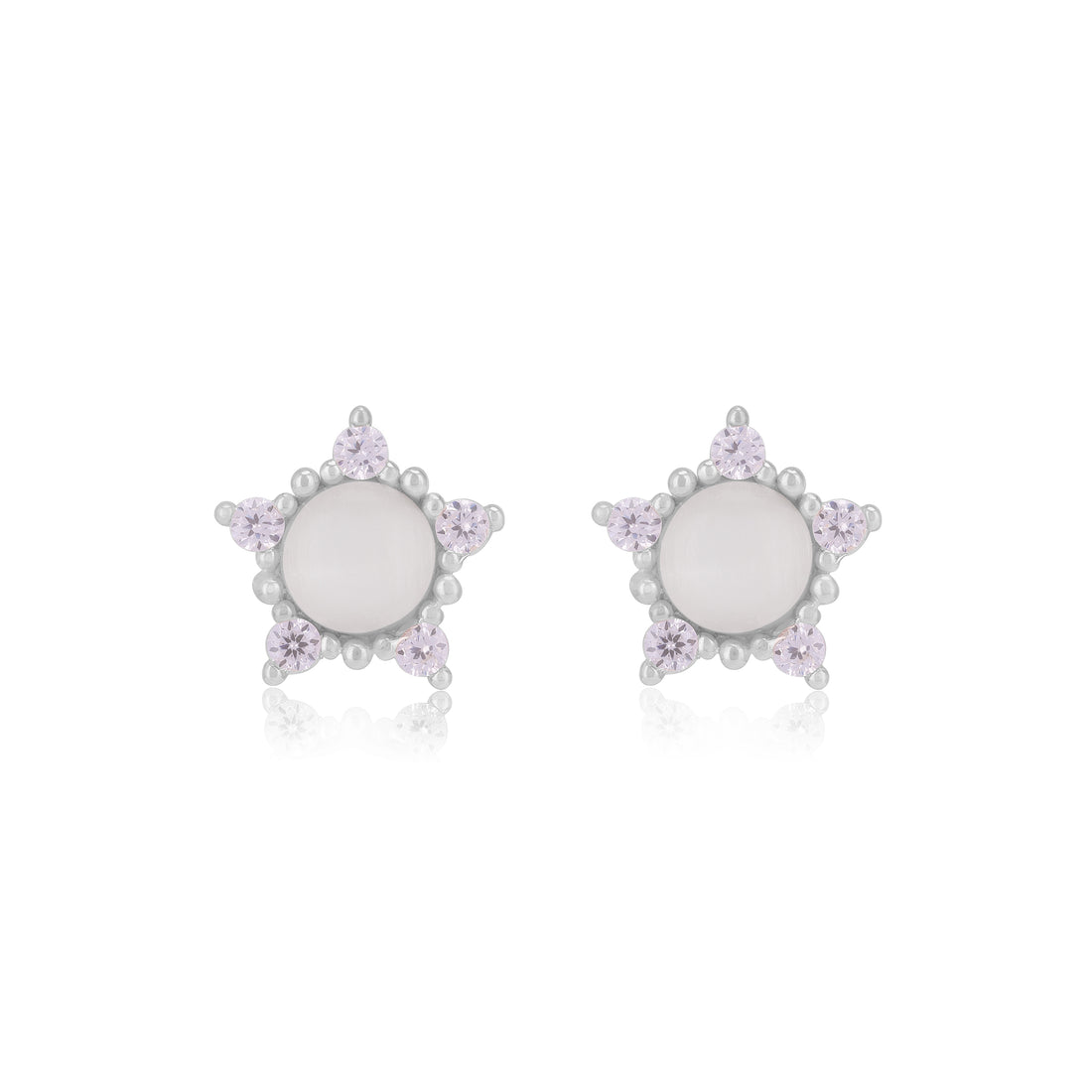 925 Sterling Silver Moonstone Centre Side Accent Earrings For Women