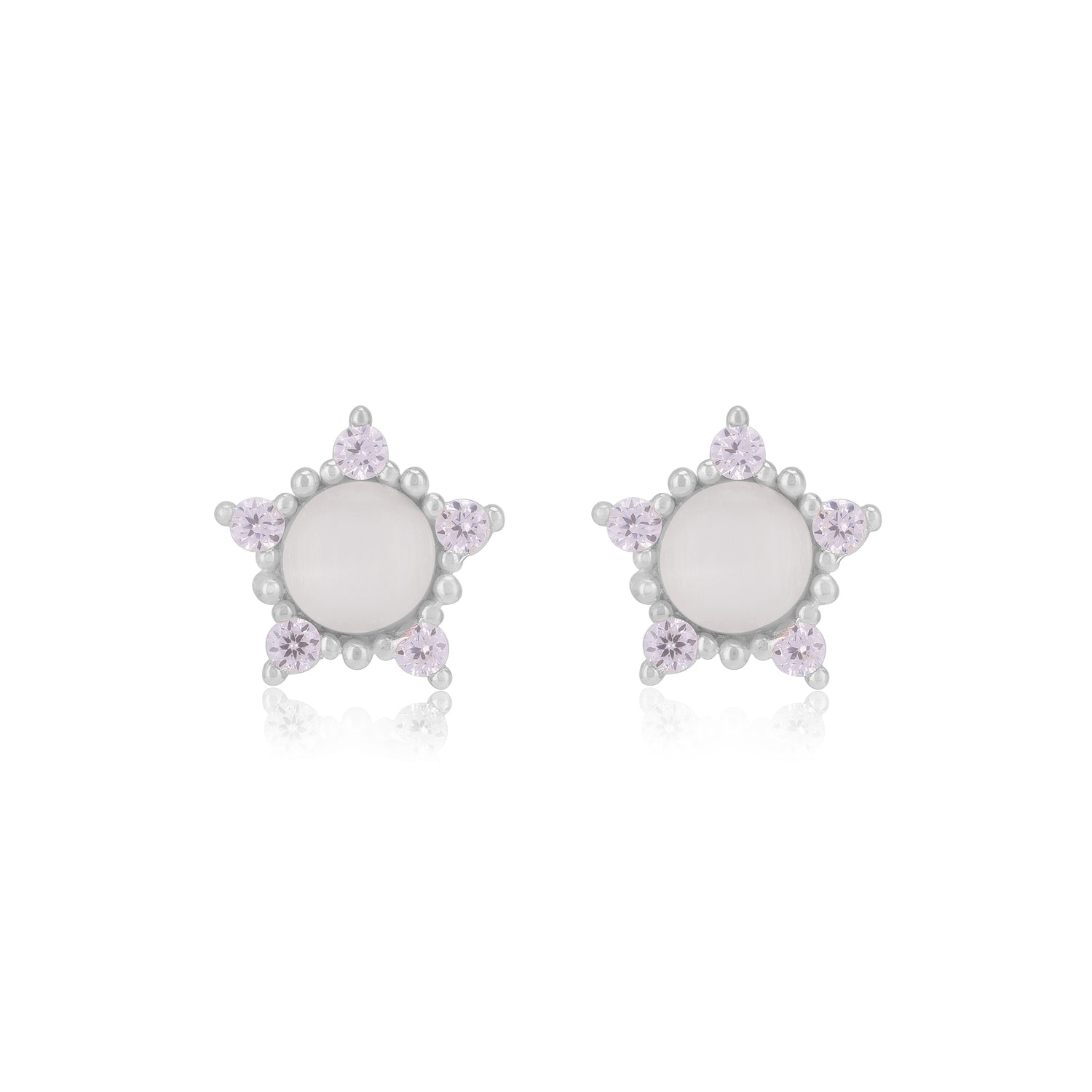 925 Sterling Silver Moonstone Centre Side Accent Earrings For Women