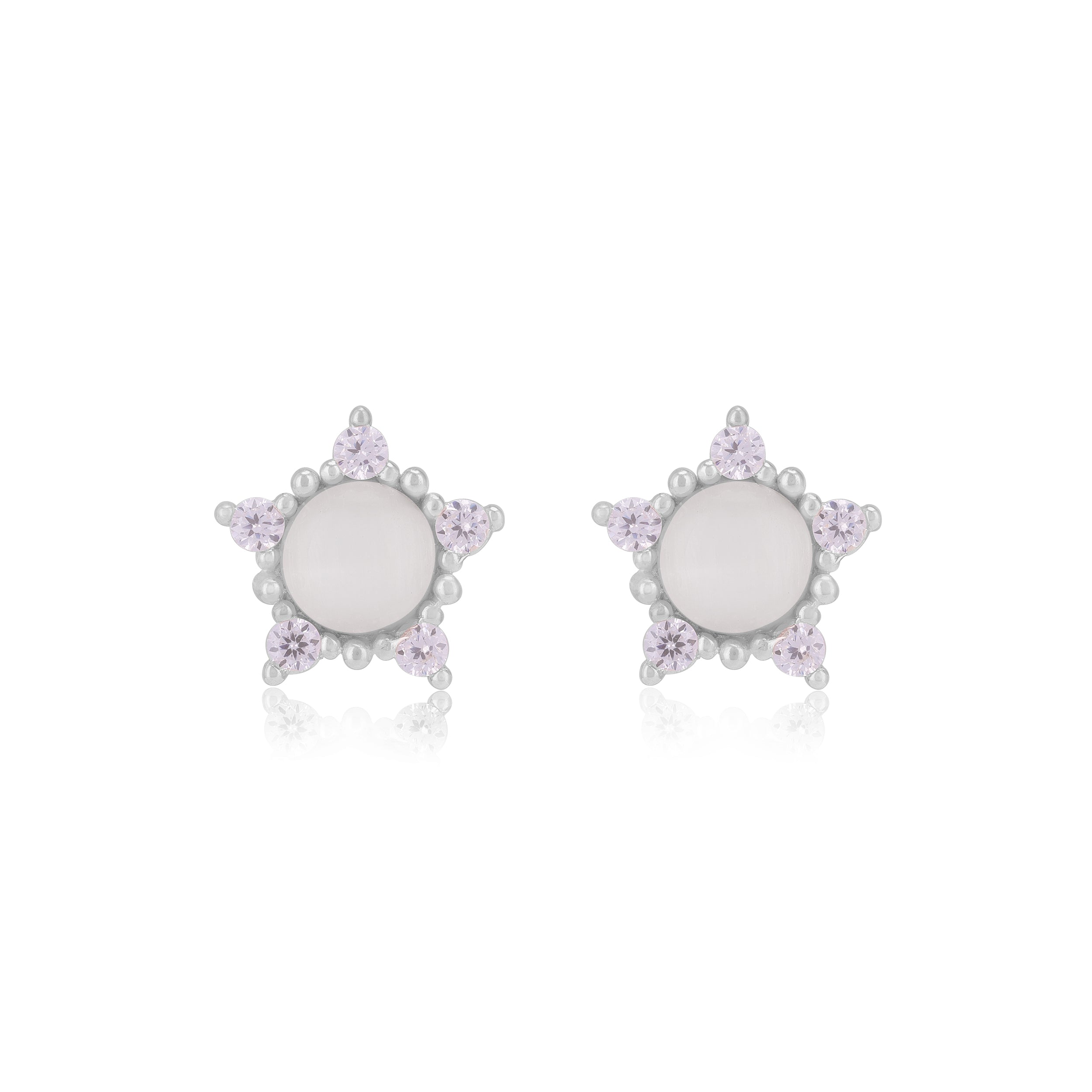 925 Sterling Silver Moonstone Centre Side Accent Earrings For Women