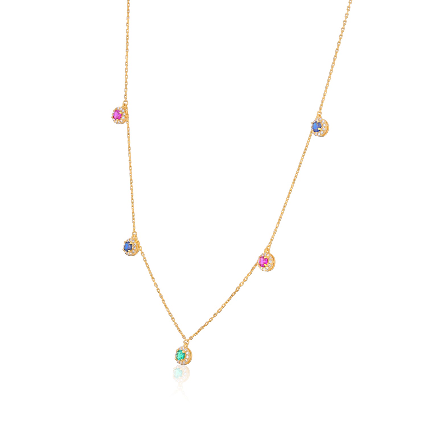 925 Sterling Silver Multicolour Circle Drops Gold Plated Necklace For Kids