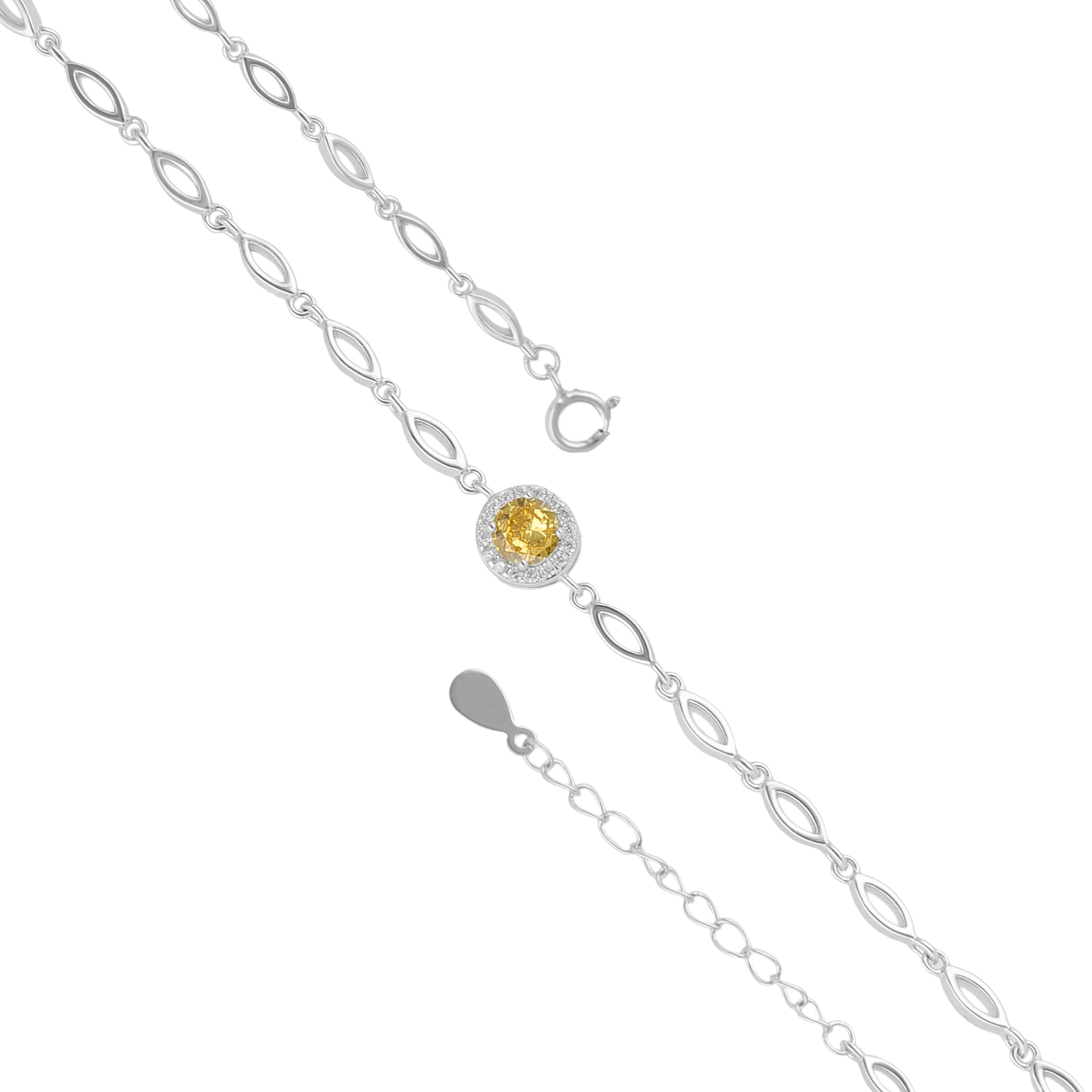 925 Sterling Silver November Month Circle Citrine Birthstone Bracelet For Women