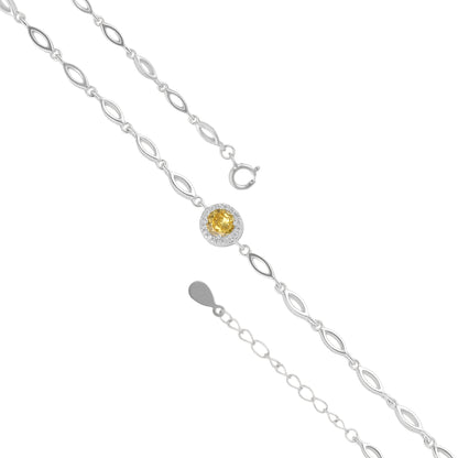 925 Sterling Silver November Month Circle Citrine Birthstone Bracelet For Women