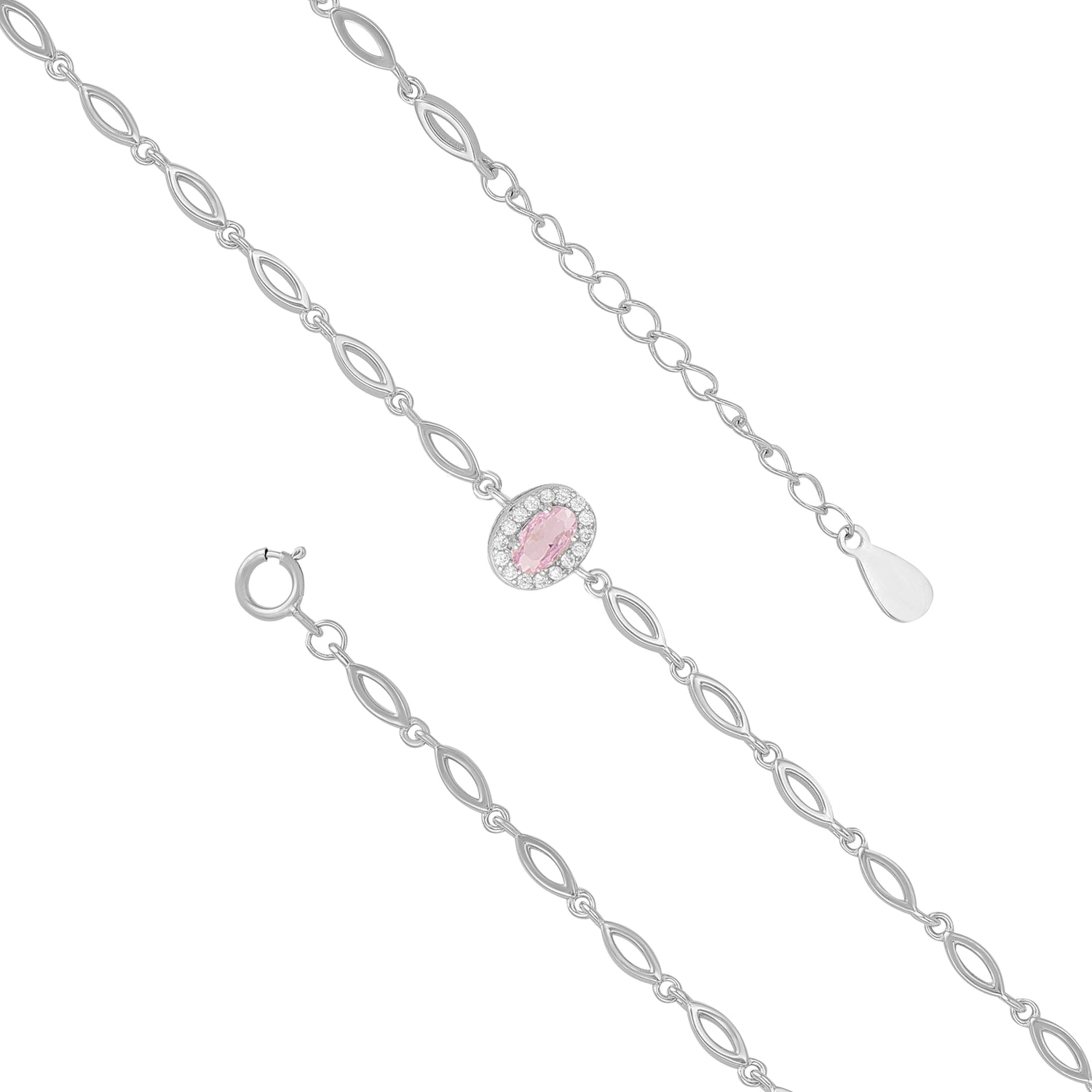 925 Sterling Silver October Month Oval Pink Tourmaline Birthstone Bracelet For Women