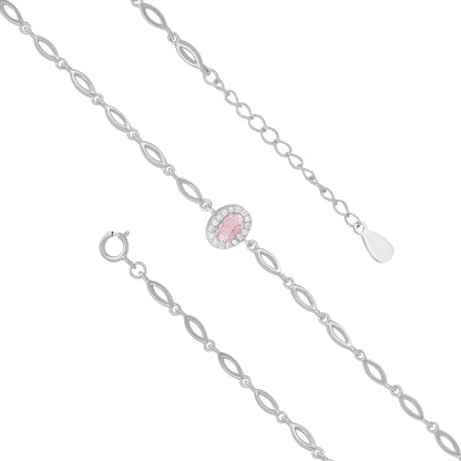 925 Sterling Silver October Month Oval Pink Tourmaline Birthstone Bracelet For Women