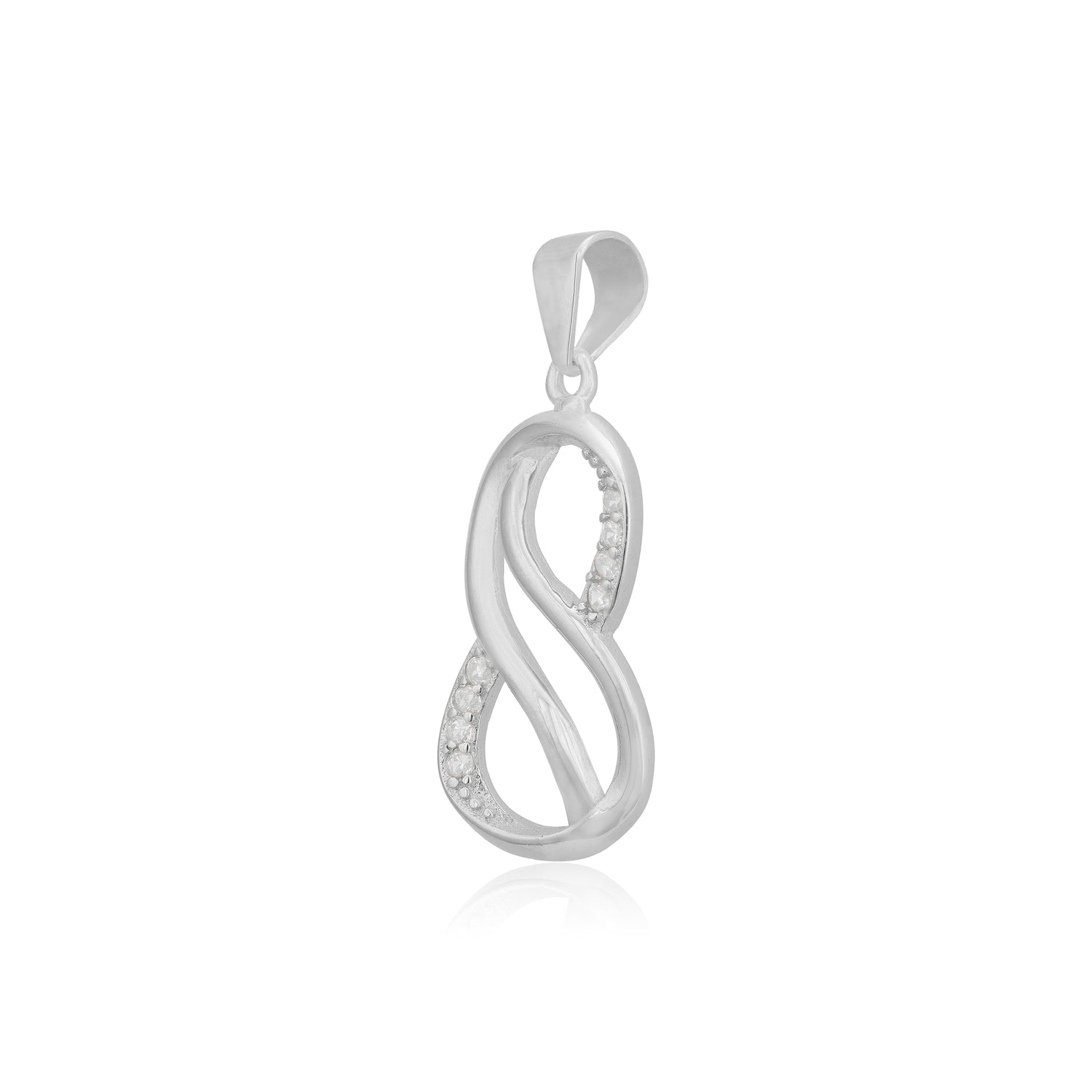 925 Sterling Silver Oneside Stone 8 Shaped  Rhodium Plated Pendant For Women