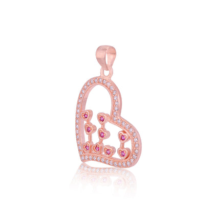 925 Sterling Silver Open Heart Rose Gold Plated  Pink  Miniature Heart Cascade Pendant for Women