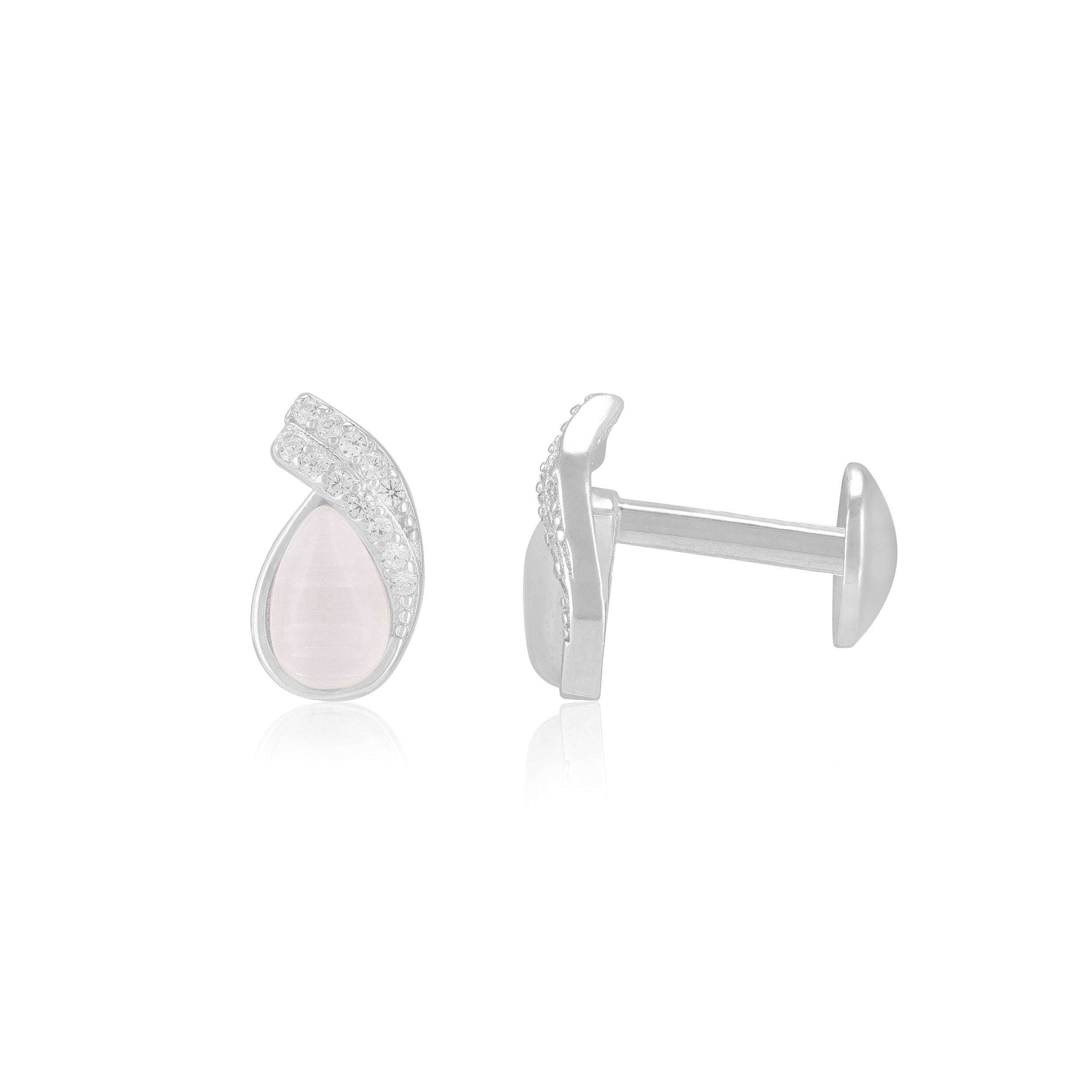 925 Sterling Silver Pear Shaped Pearl Accent Stone Earrings For Women