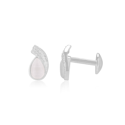 925 Sterling Silver Pear Shaped Pearl Accent Stone Earrings For Women