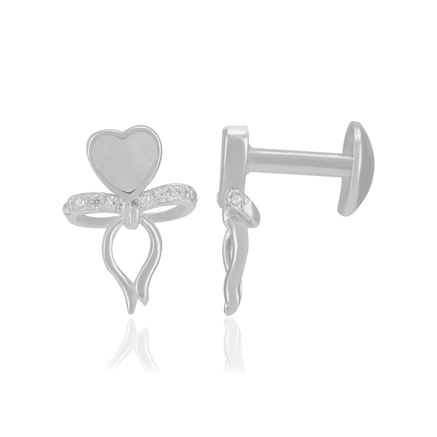 925 Sterling Silver Pearl Heart Bow Drop Earrings For Women