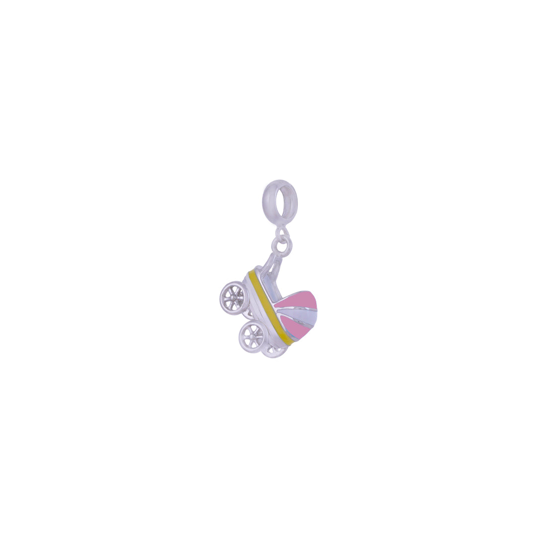 925 Sterling Silver Pink Baby Stroller Rhodium Plated Pendant For Kids