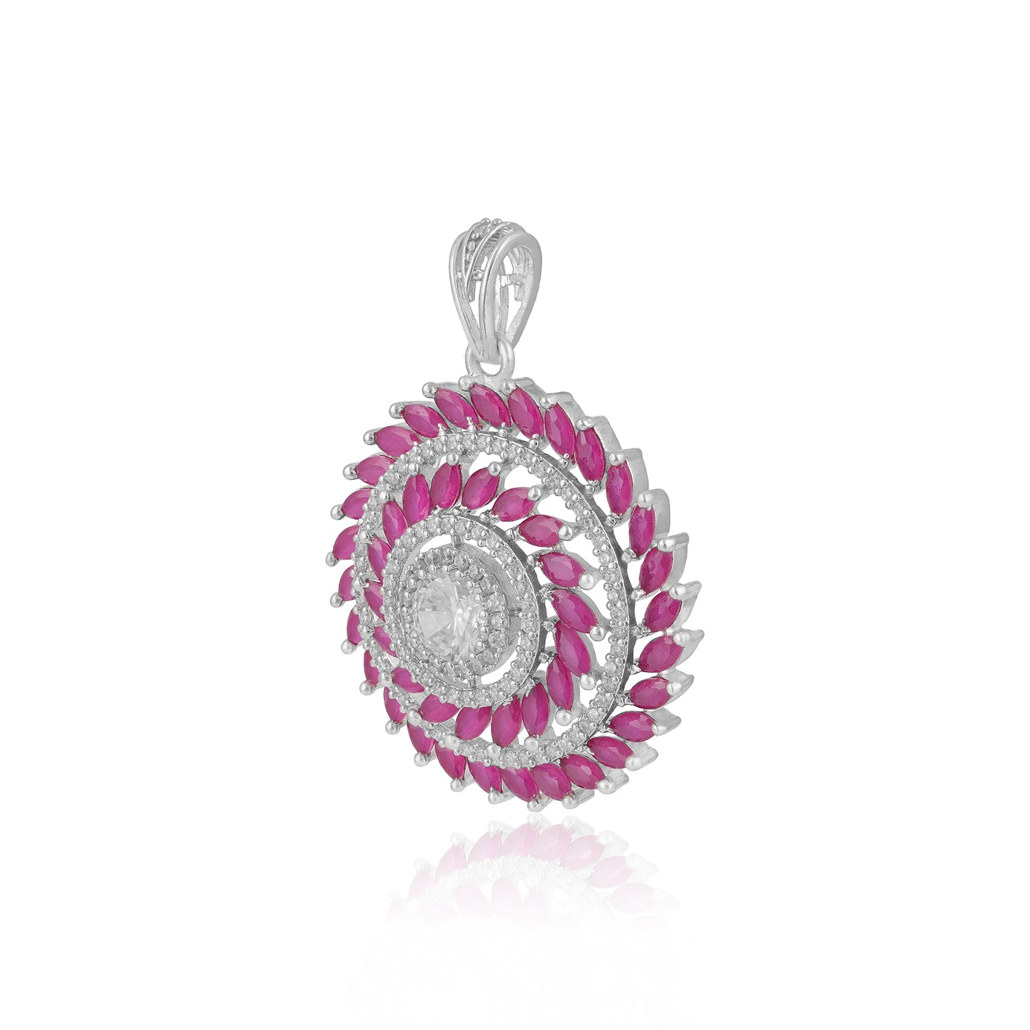 925 Sterling Silver Pink Swirl Flower Rhodium Plated Pendant for Women
