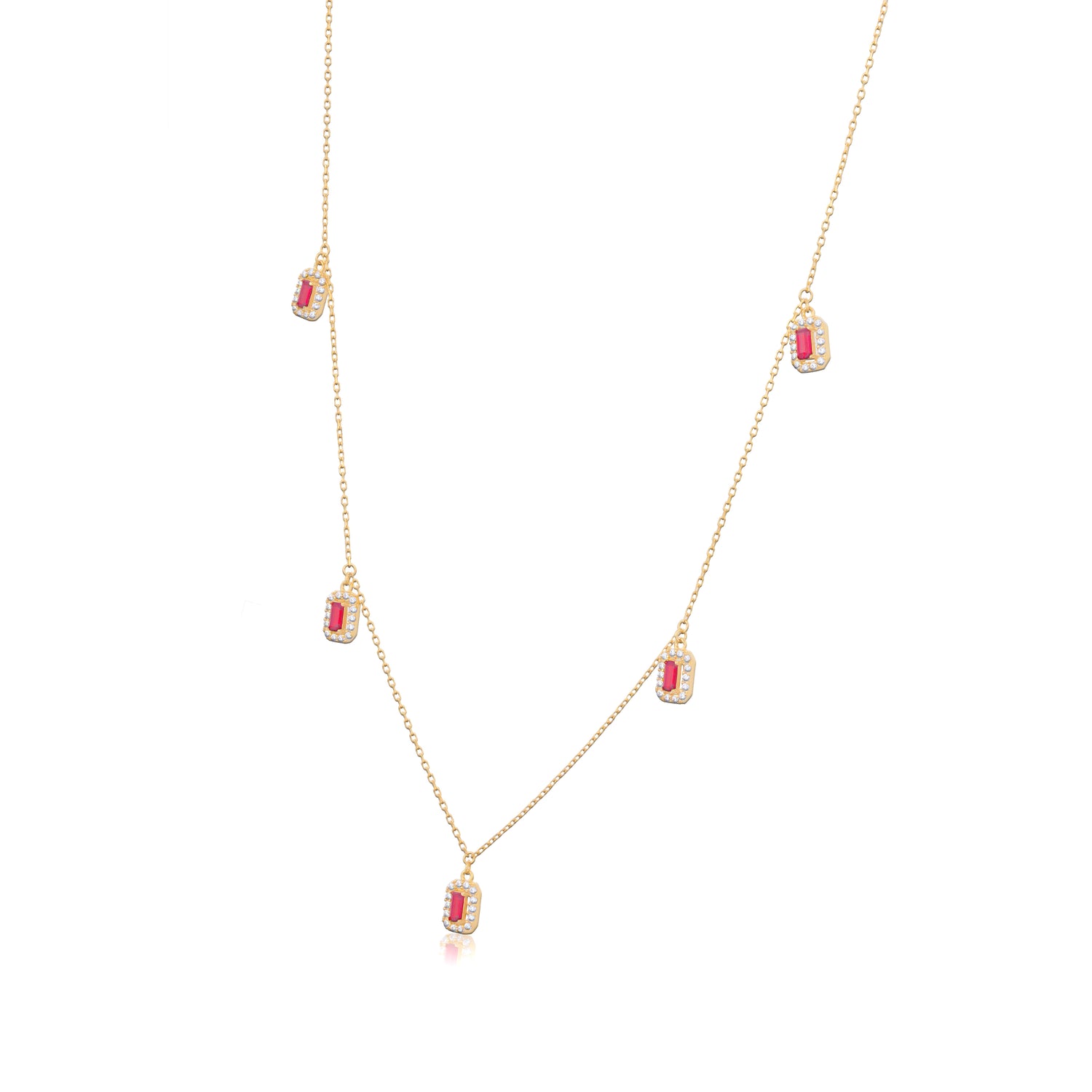 925 Sterling Silver Red Emerald Drops Gold Plated Necklace For Kids