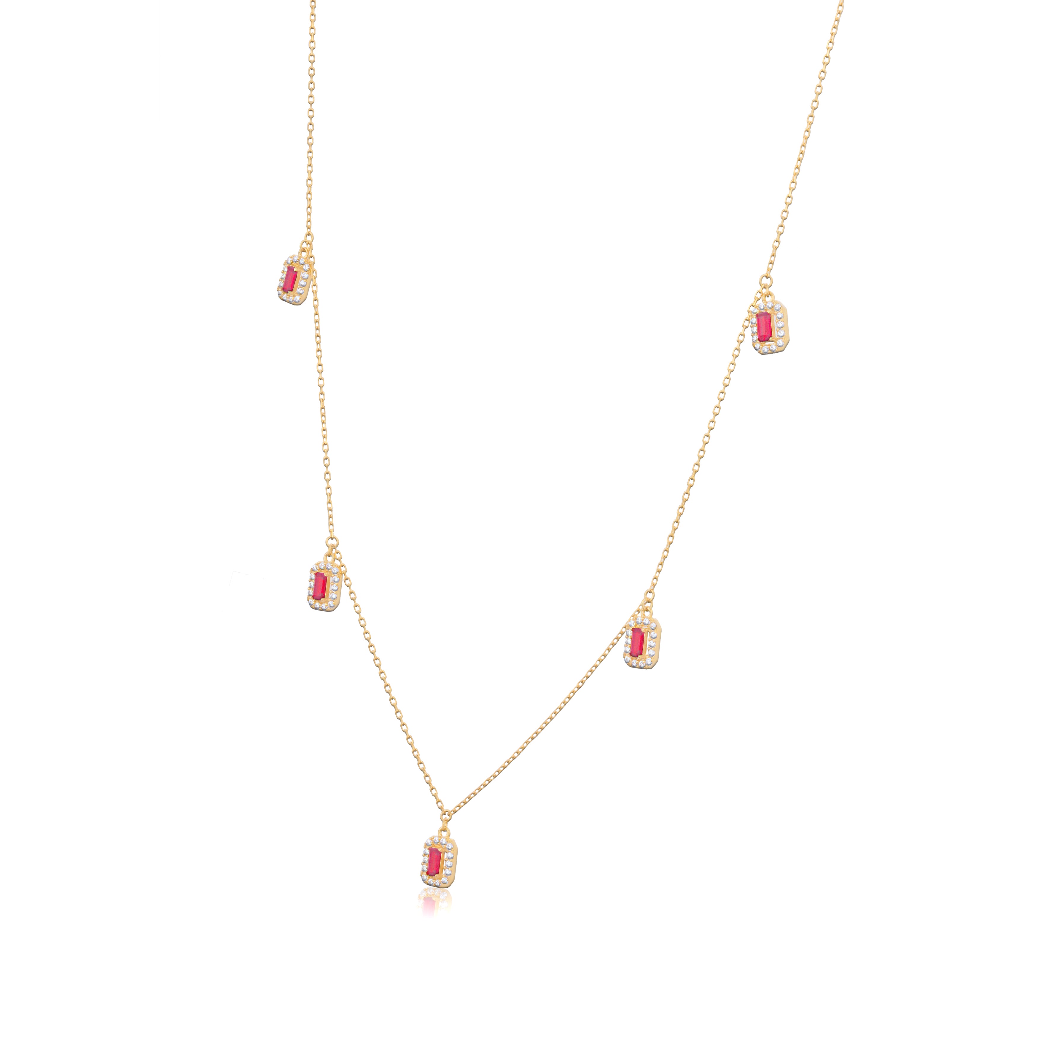 925 Sterling Silver Red Emerald Drops Gold Plated Necklace For Kids
