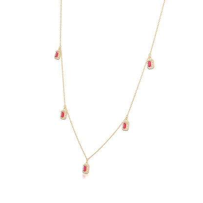 925 Sterling Silver Red Emerald Drops Gold Plated Necklace For Kids