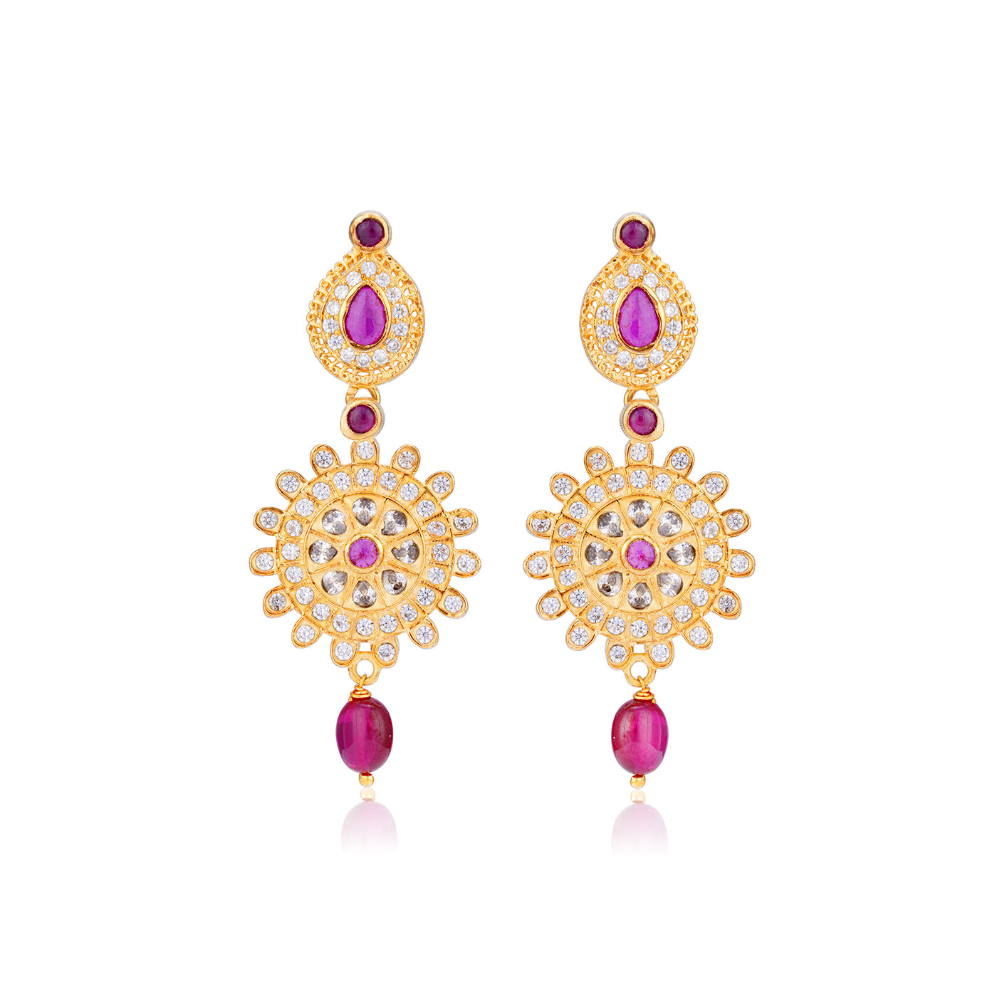 925 Sterling Silver Regal Ruby Sunburst Dangler Earrings for Women