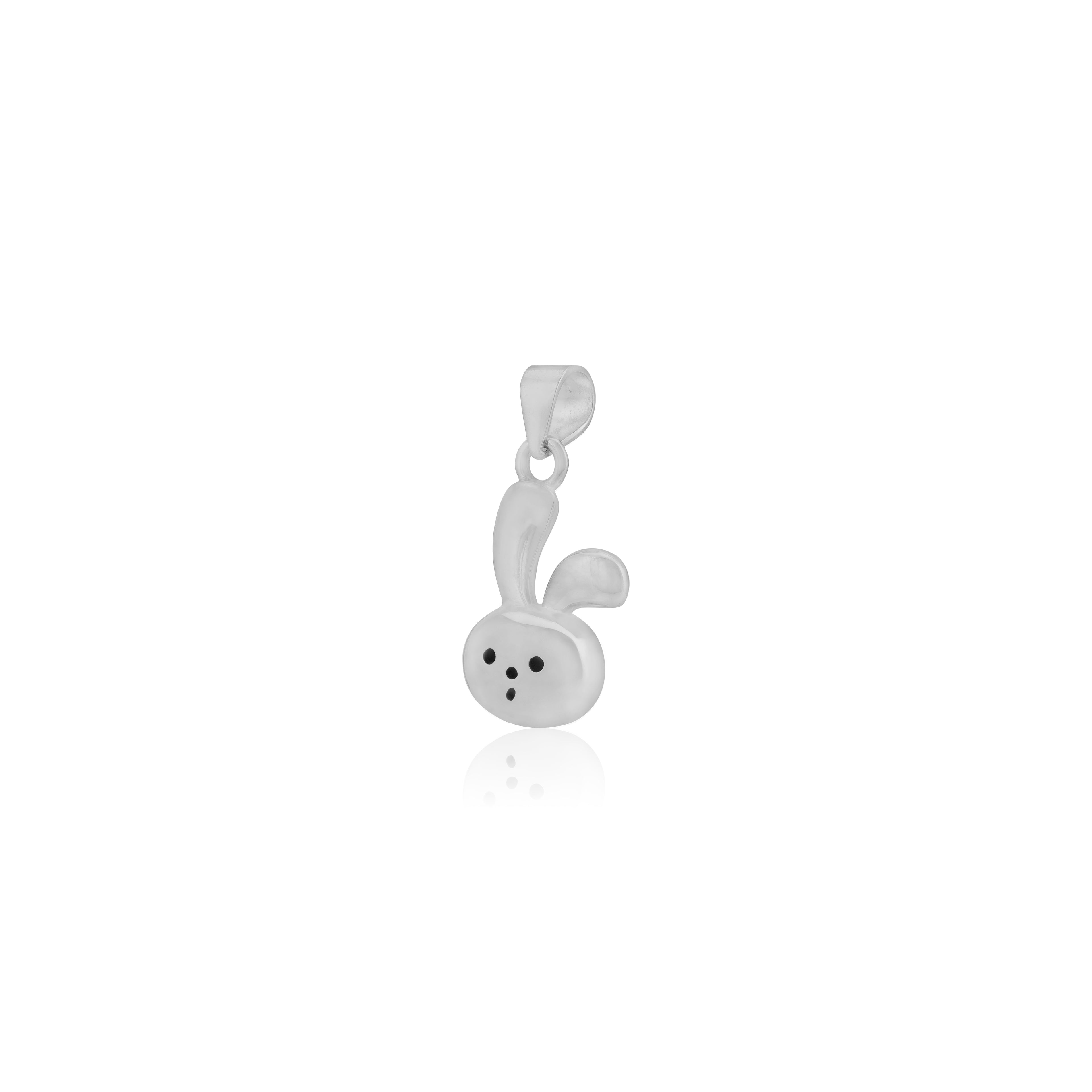 925 Sterling Silver Rhodium Plated Cute Bunny Face Pendant For Kids