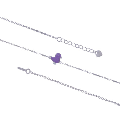 925 Sterling Silver Rhodium Plated Cute Purple Birdie Bracelet For Kids