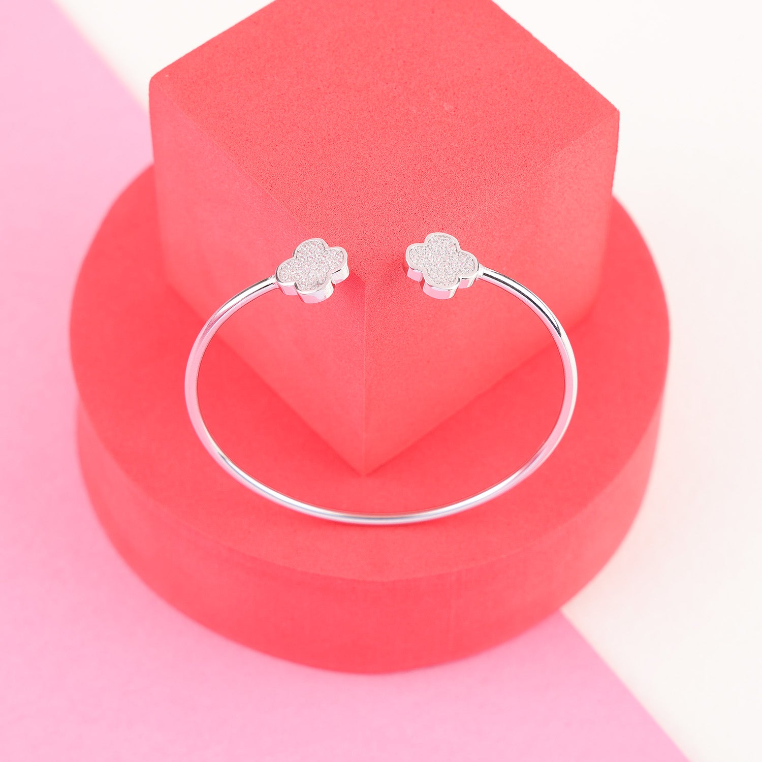 925 Sterling Silver Rhodium Plated Dainty Clover Bracelet and Earring For Women