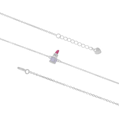925 Sterling Silver Rhodium Plated Glossy Lipstick Bracelet For Kids