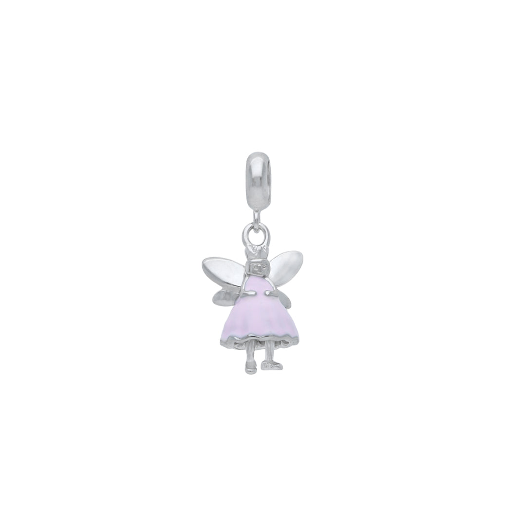 925 Sterling Silver Rhodium Plated Pink Fairy Doll Pendant For Kids
