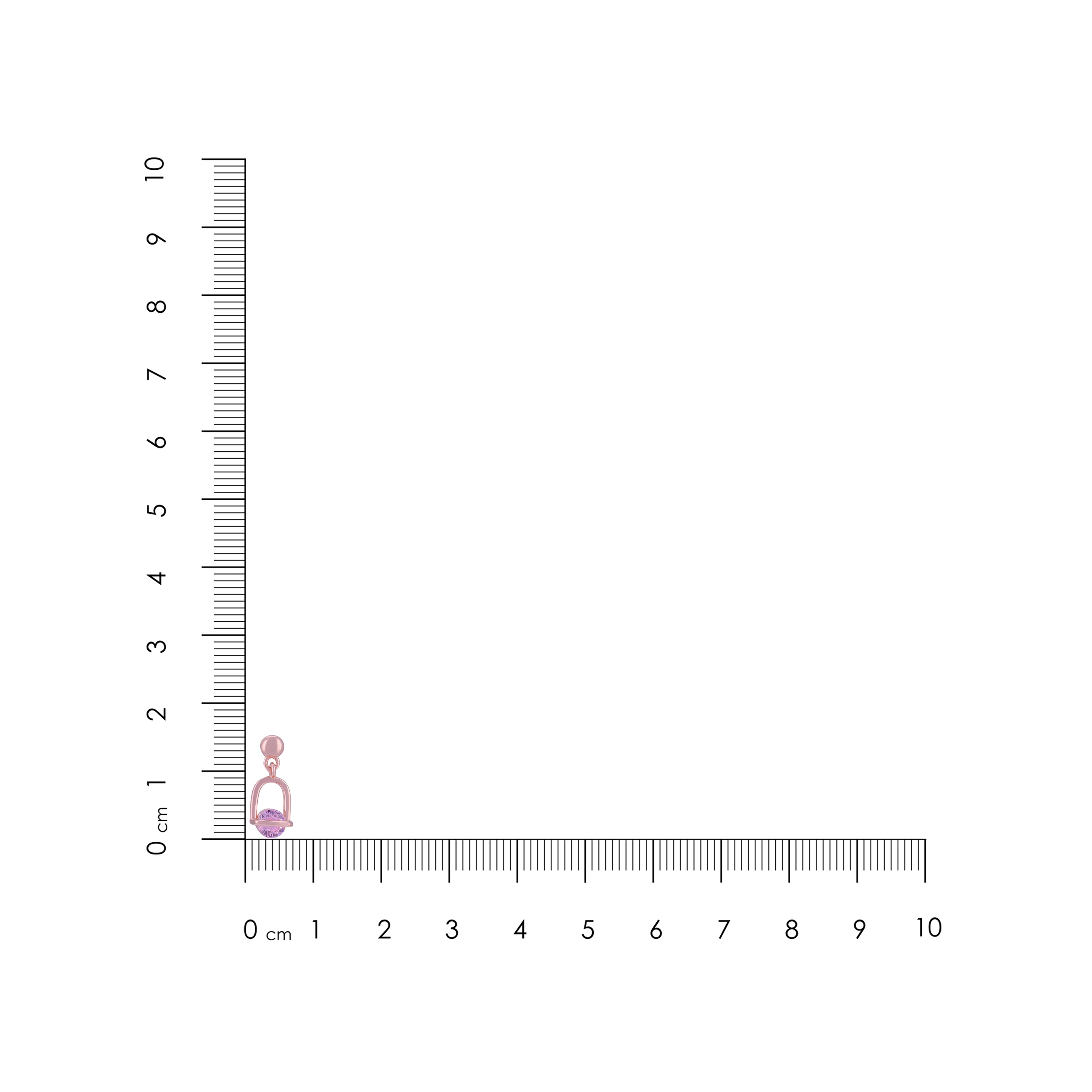 Pink earring on a ruler for scale
