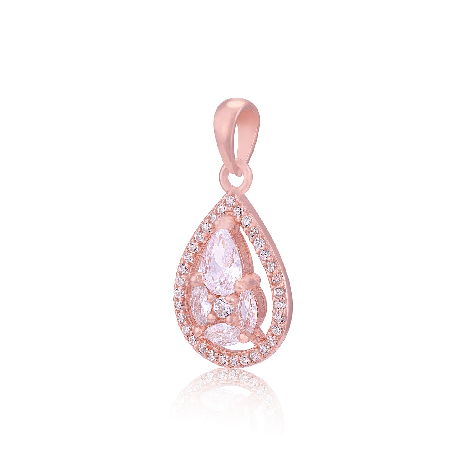 925 Sterling Silver Rose Gold-Plated Pear Drop  Marquise Pear Cluster Pendant for Women