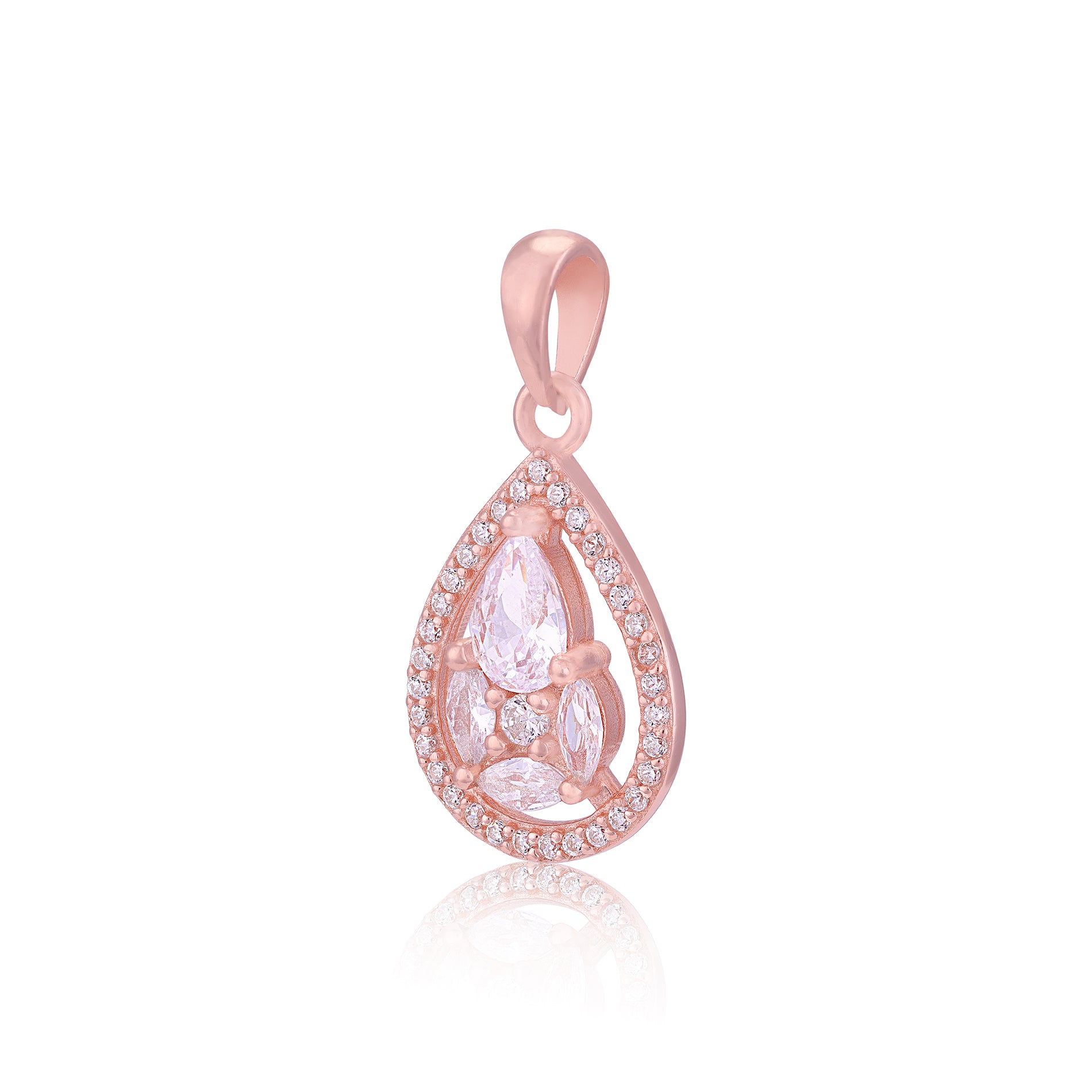 925 Sterling Silver Rose Gold-Plated Pear Drop  Marquise Pear Cluster Pendant for Women