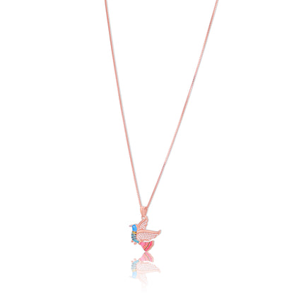 925 Sterling Silver Rose Gold Plated Enamel Bird Wing Detailing Chain Pendant for Women