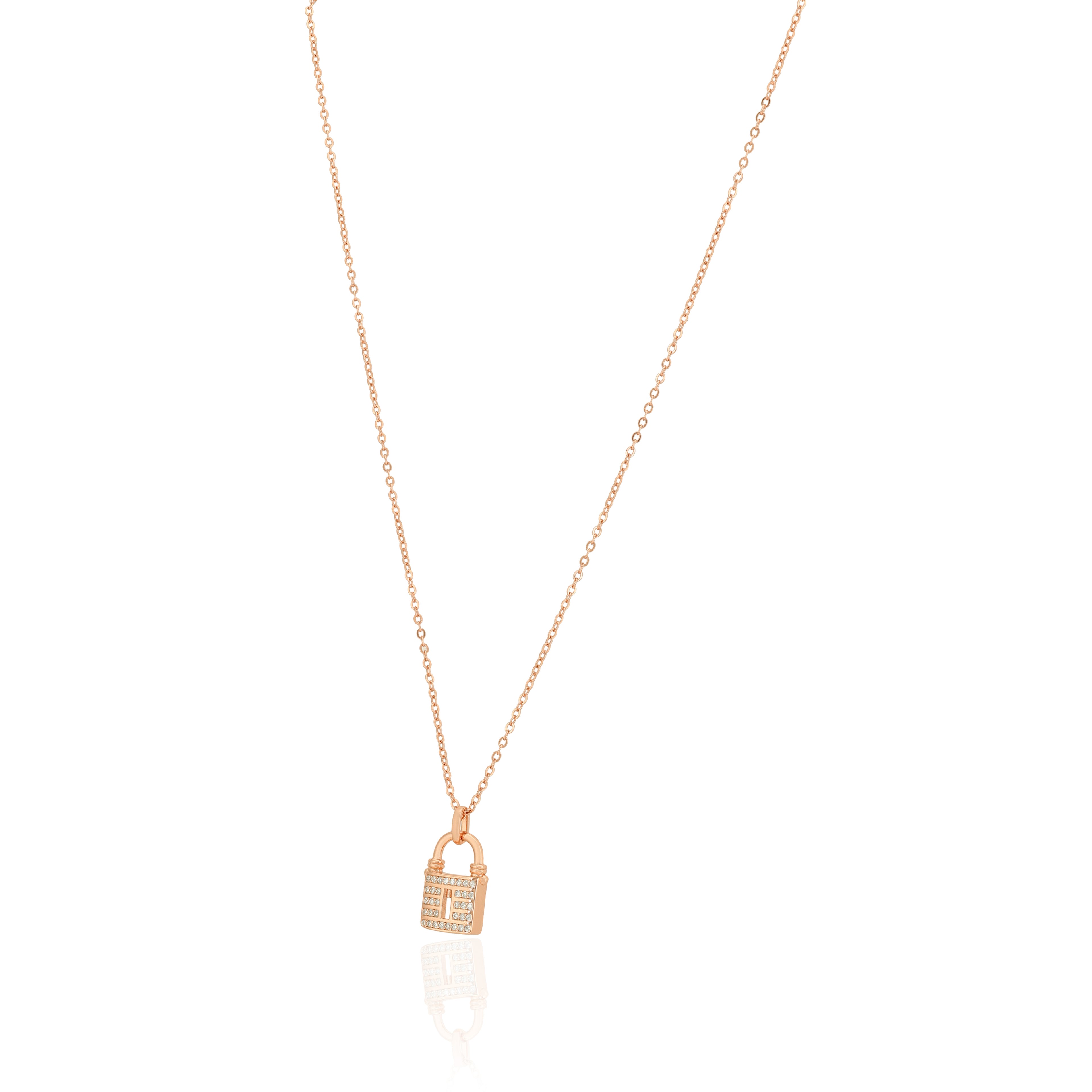 925 Sterling Silver Rose Gold Plated Lock Cuban Chain Pendant For Women