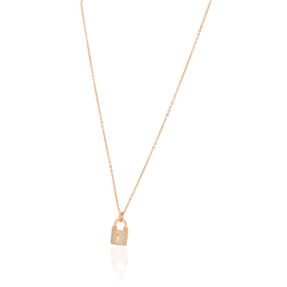 925 Sterling Silver Rose Gold Plated Lock Cuban Chain Pendant For Women