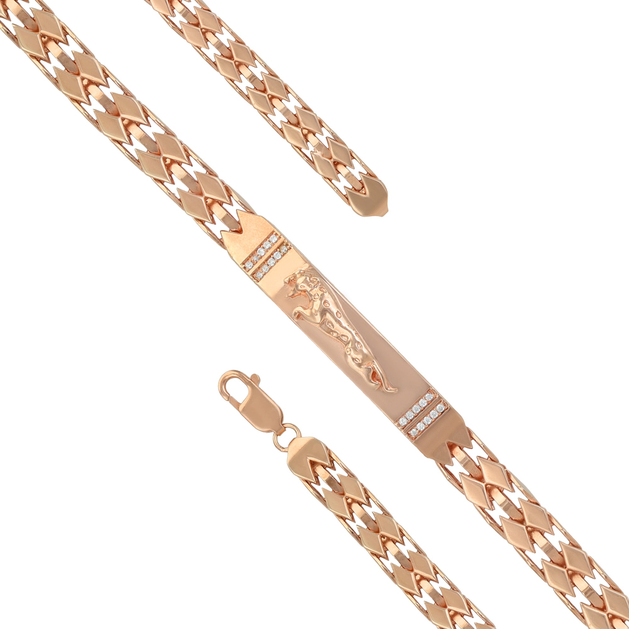 925 Sterling Silver Rose Gold Plated Regal Claw Panther Mesh-Link Bracelet for Men