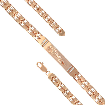 925 Sterling Silver Rose Gold Plated Regal Claw Panther Mesh-Link Bracelet for Men