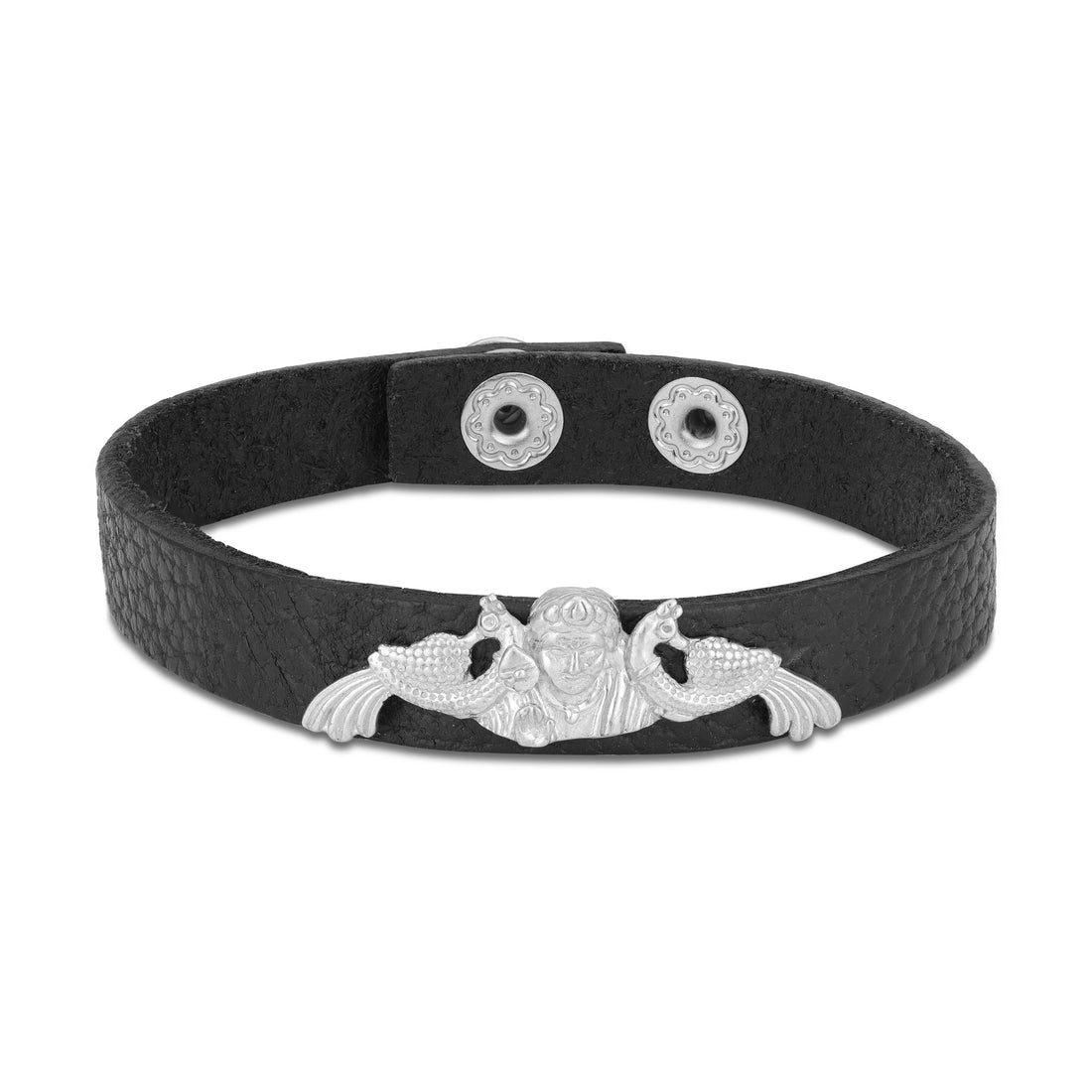 925 Silver Sacred Murugar Peacock Guardians Matte Black Strap Bracelet for Men