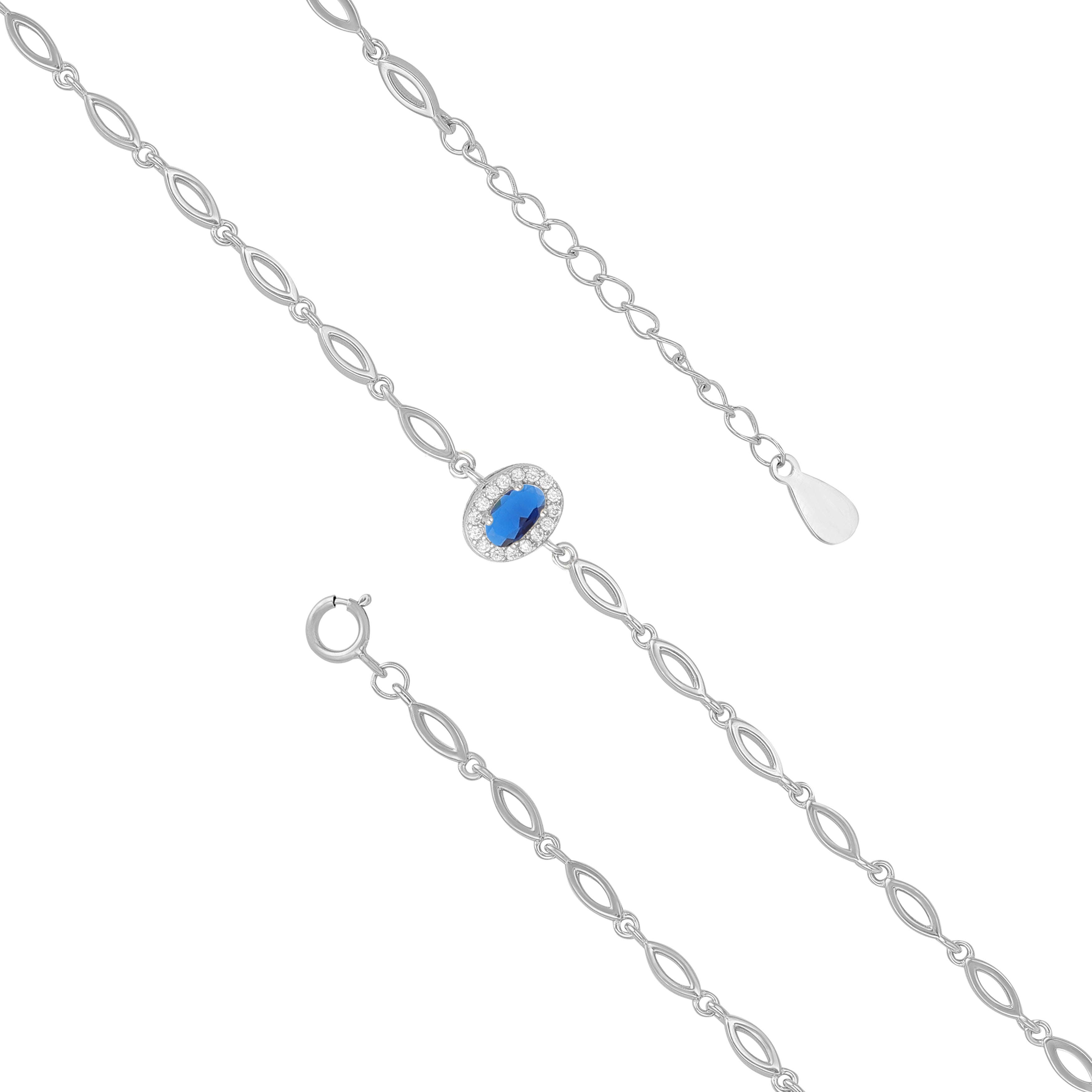 925 Sterling Silver September Month Oval Blue Sapphire Birthstone Bracelet For Women
